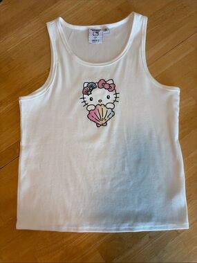 Hello Kitty X Forever 21 White Tank Top with beading Pastel Shell Graphic
